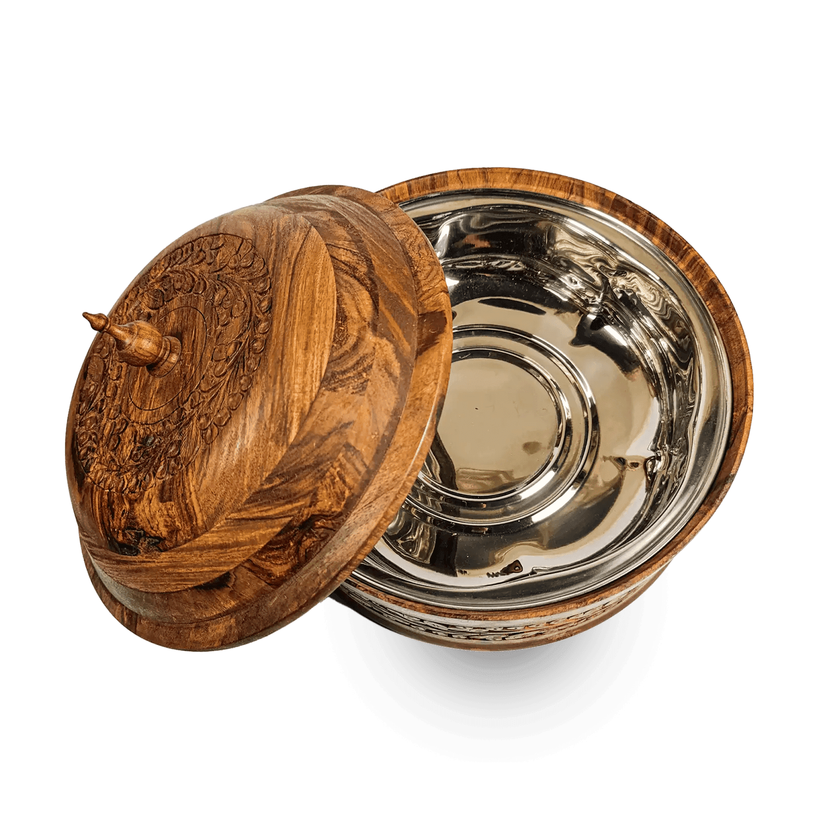 Engraved Wooden Hot Pot (Steel Interior) - Image 1